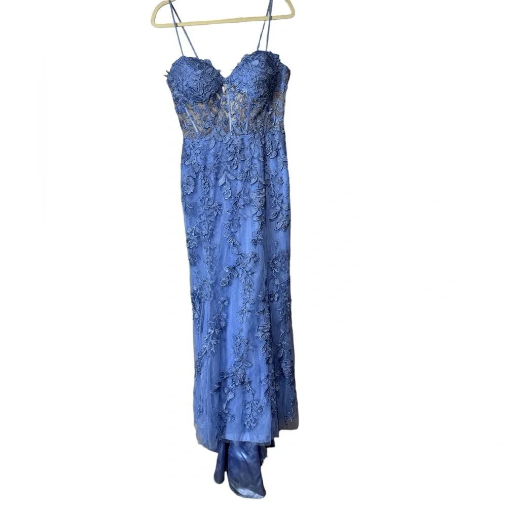 Sherri Hill Periwinkle corset top, sweetheart neckline, fitted gown, Size 14 - Picture 3 of 10